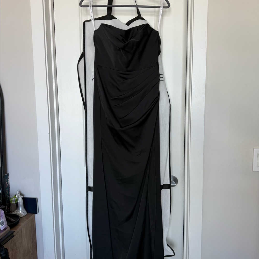 Azazie Strapless Stretch Satin Sheath Dress - Black (size A2/XS)